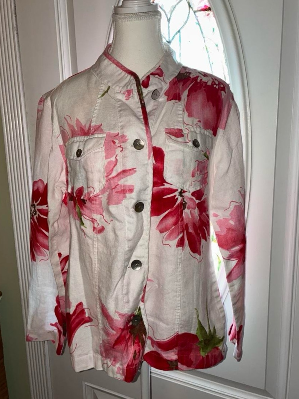 Chico's White Jacket with Pink Floral Print